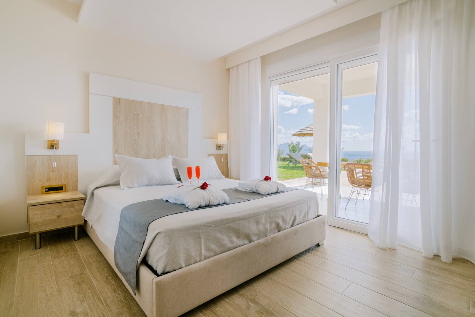 Master bedroom with extra-large double bed and garden access