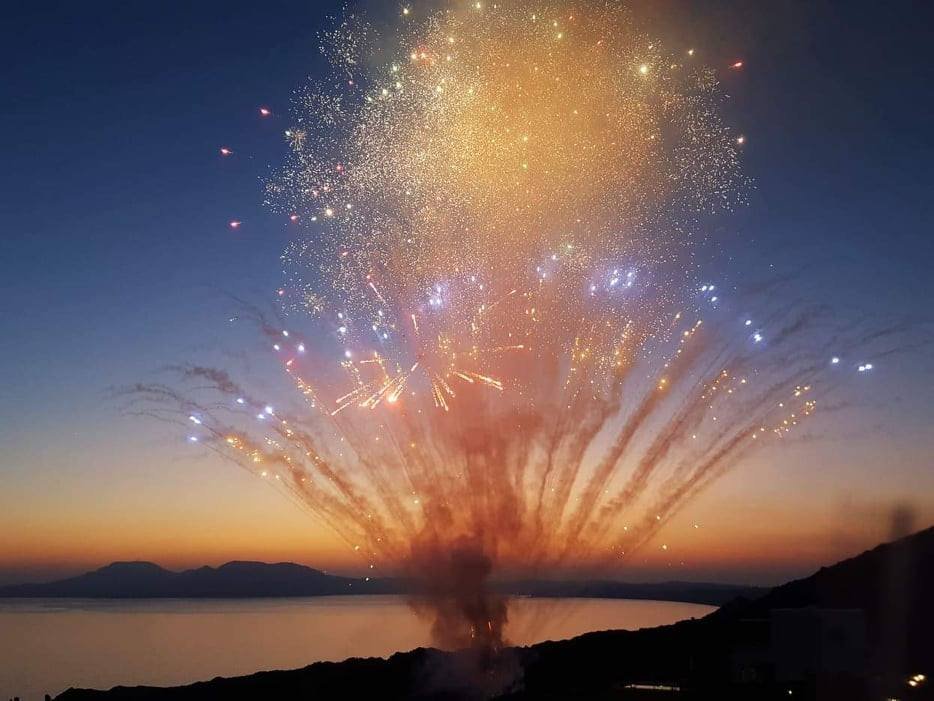 Fireworks over the sea after a wedding